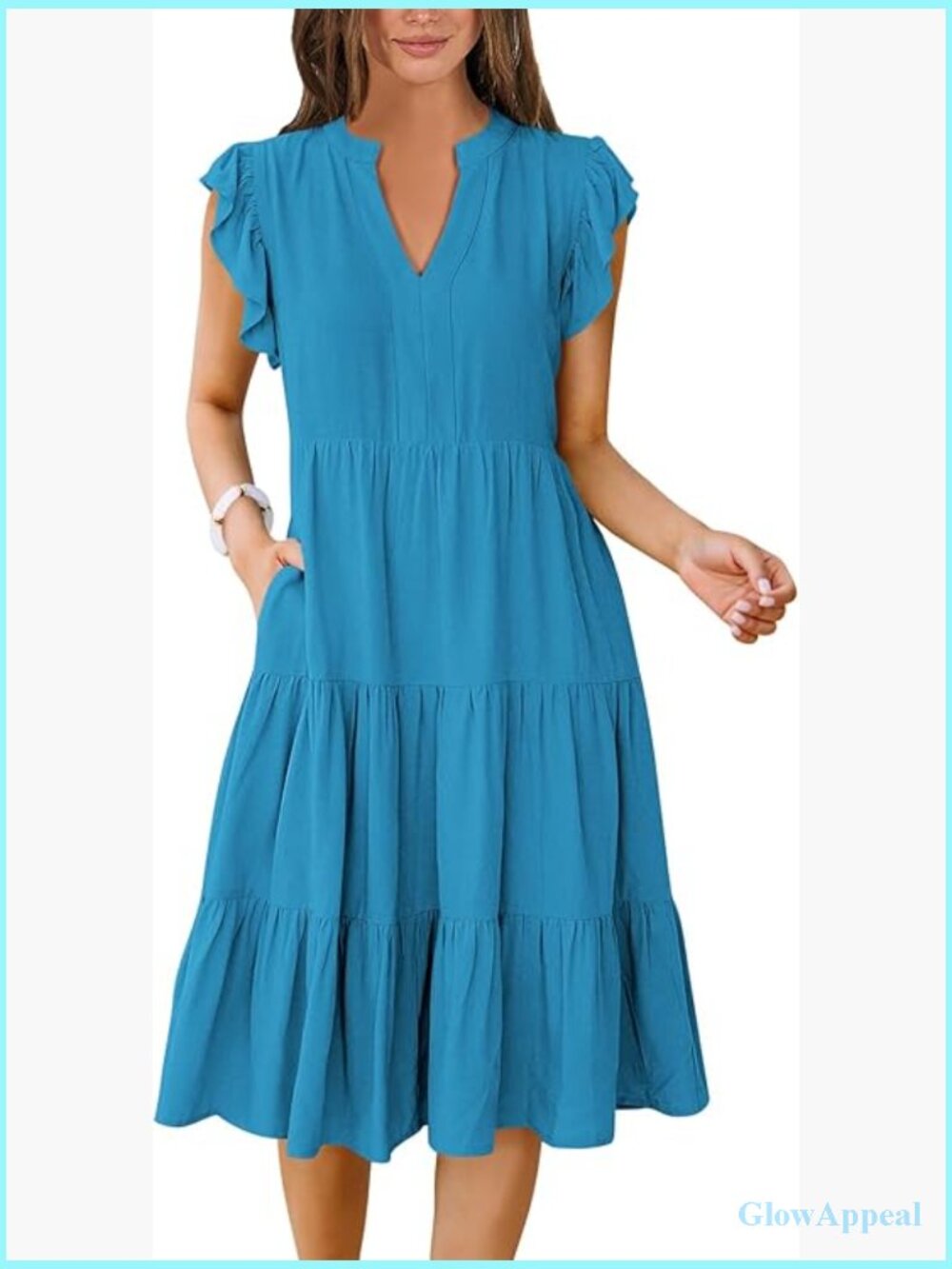 Ruffle Sleeve V Neck Midi Dress Boho Casual Summer Sundress